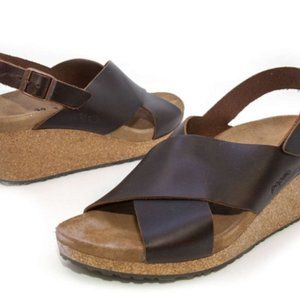 Women Papillio Samira Wedge Slide Sandals Leather Criss Cross Straps Size 38 8.5